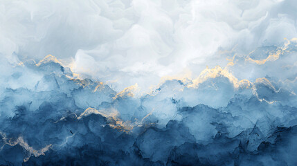 an artistic blue sky and gold color fractal background, in the style of abstract ink art, light...
