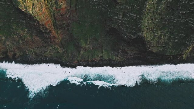 Drone Flight at the Cliffs near Cascada de Gargantua Funda with a birdseye view and tilt up reveal