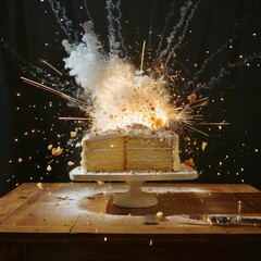 Exploding Cake Trick - A seemingly normal cake on a table, rigged with a harmless spring-loaded mechanism to surprise the cutter. 