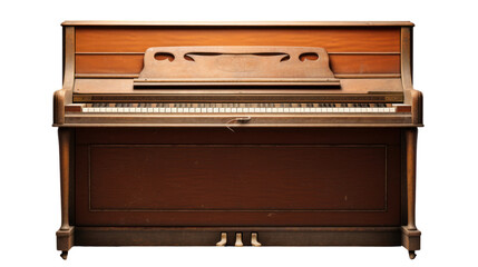 Fototapeta na wymiar A very old brown piano, vintage isolated on transparent and white background.PNG image 