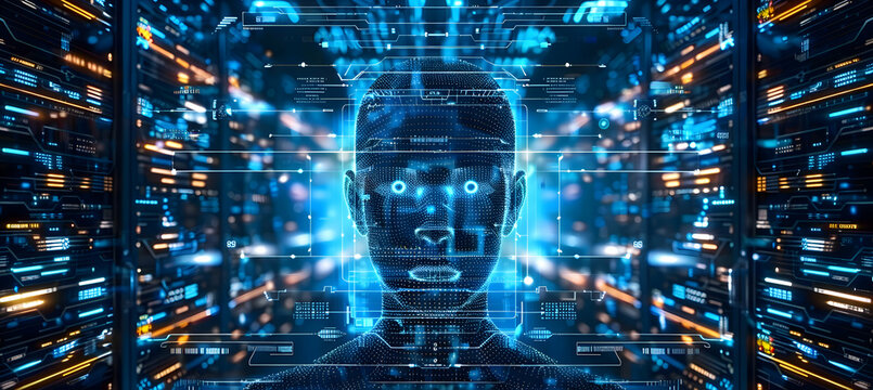 Authentication by facial recognition concept. Face Recognition,. HUD technology, Biome, Security system, ai tech