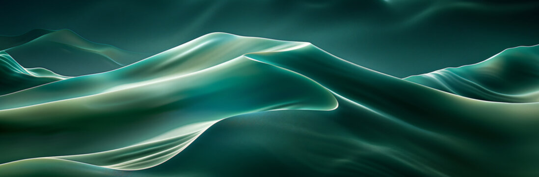 green wavy wave background design 1, in the style of surreal organic forms, futuristic digital art, dark cyan, naturalistic landscape backgrounds, precise and lifelike, abstract minimalism appreciator
