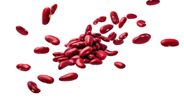 Falling red kidney beans isolated on transparent and white background.PNG image