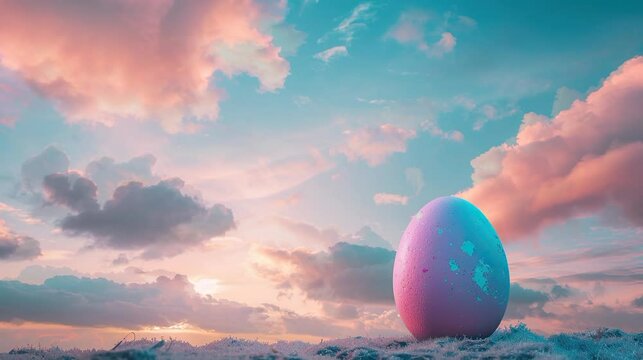 easter egg in the morning with orange sun light and loofy animated background of sunset cloudy sky with small sun and moving cloud