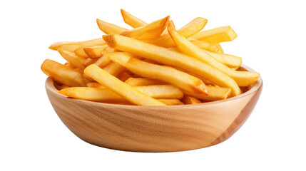 french fries in wooden plate isolated on transparent and white background.PNG image