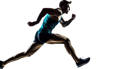 silhouette one caucasian man young sprinter  running isolated on transparent and white background.PNG image