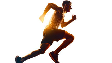 silhouette one caucasian man young sprinter  running isolated on transparent and white background.PNG image