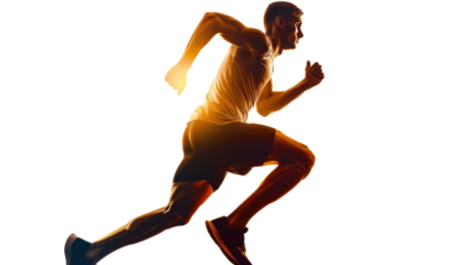 silhouette one caucasian man young sprinter  running isolated on transparent and white background.PNG image