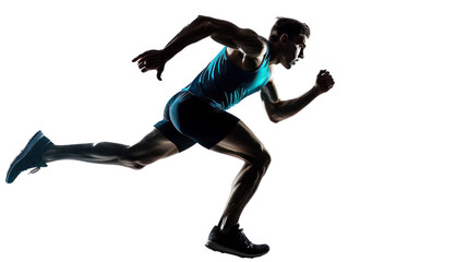silhouette one caucasian man young sprinter  running isolated on transparent and white...