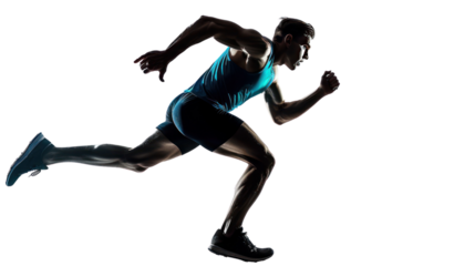 silhouette one caucasian man young sprinter  running isolated on transparent and white background.PNG image