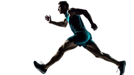 silhouette one caucasian man young sprinter  running isolated on transparent and white background.PNG image