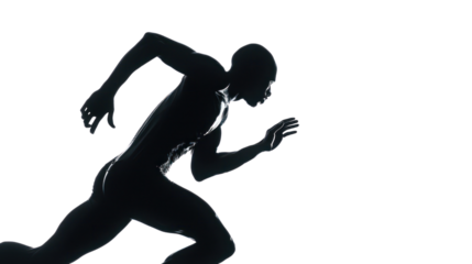 silhouette one caucasian man young sprinter running isolated on transparent and white background.PNG image
