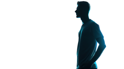 silhouette soccer player man standing isolated on transparent and white background.PNG image