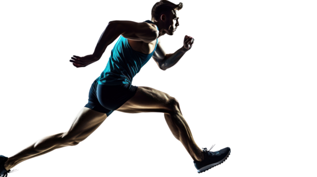silhouette one caucasian man young sprinter  running isolated on transparent and white background.PNG image