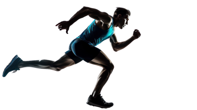 silhouette one caucasian man young sprinter  running isolated on transparent and white background.PNG image