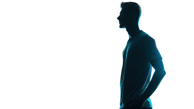silhouette soccer player man standing isolated on transparent and white background.PNG image