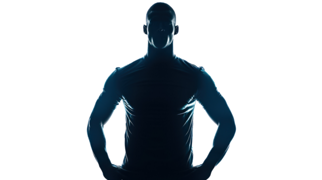 silhouette soccer player man standing isolated on transparent and white background.PNG image
