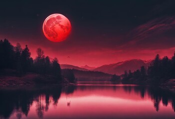 landscape with Red moon