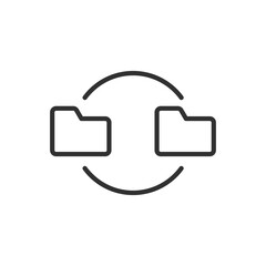 File storage communication, linear icon. 2 folders and a communication line. Line with editable stroke