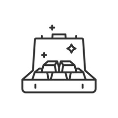 Suitcase with gold bars, linear icon. Line with editable stroke