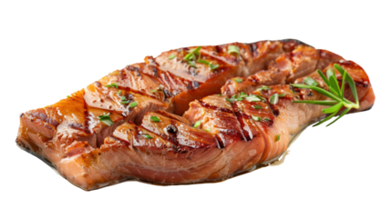 Salmon roast steak isolated on transparent and white background.PNG image