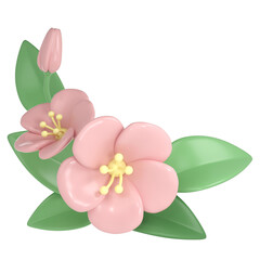 3d pastel pink corner divider cherry flowers, botanical spring arrangement, floral clip art, bouquet element decor illustration