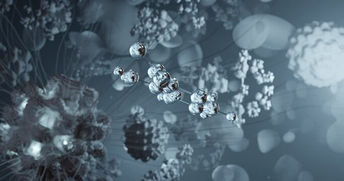 Anthranilic acid rotating 3d molecule, molecular structure of aromatic acid, seamless video