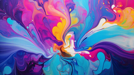 A vibrant tapestry of color, where abstract expressionism collides with a playful splash of liquid...