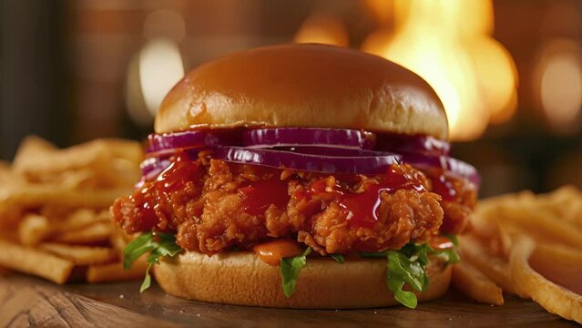 With flames flickering in the background this bold and daring chicken sandwich will leave you feeling the heat with every juicy fiery bite.