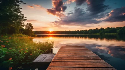 Foto op Canvas Platform beside lake with sunset in park © Elchin Abilov