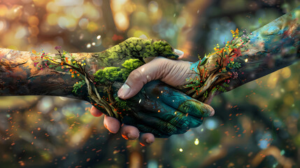 Raízes da Unidade: O Encontro das Mãos Humanas com a Natureza, conexão harmonia ecologia preservação