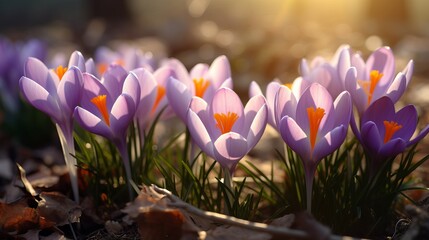 Purple Crocus Flowers in Spring. High quality photo