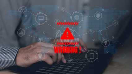 Computer hack warning,System hacked warning alert on notebook (Laptop),cyber security concept,The...