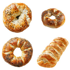 Set of bagel bread isolated on transparent background