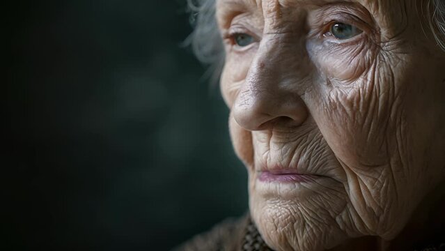 An elderly woman with a somber expression and a clenched jaw depicting a paranoid personality disorder, Aged female With Deep Facial Wrinkles