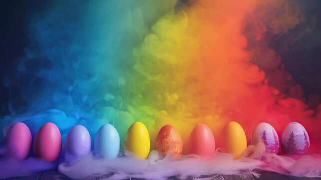 loofy video of rainboow smoke loop easter egg full color eggs painting pink purple green yellow red orange white