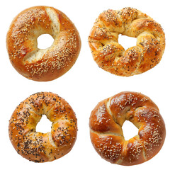 Set of bagel bread isolated on transparent background