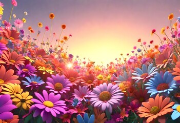 Obraz na płótnie Canvas Looped animated background of colorful flowers moved by the wind at sunset-