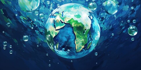 Fototapeta na wymiar Sustaining Earth: Pristine Water Droplets Embrace the Blue Planet Generative AI