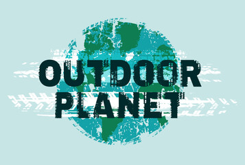 Outdoor planet. Editable background in black, green, blue colors. Landscape poster - 742509289