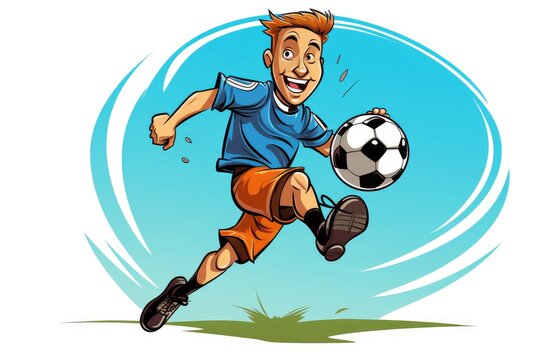 Animated Soccer Whiz Kid in Mid-Kick Action - Exuding Joy and Energy Generative AI