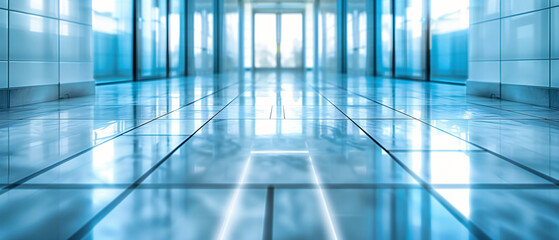 Modern corridor with blurred motion, illustrating the fast-paced and dynamic environment of a business or medical facility