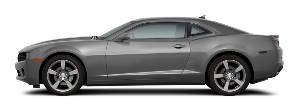 Modern powerful american muscle car in gray color. Side view on a transparent background, in PNG format.