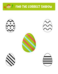Find the correct shadow. Easter eggs. Teaching children