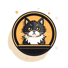 Minimalist Black Cat Emblem in a Circular Frame created with Generative AI technology
