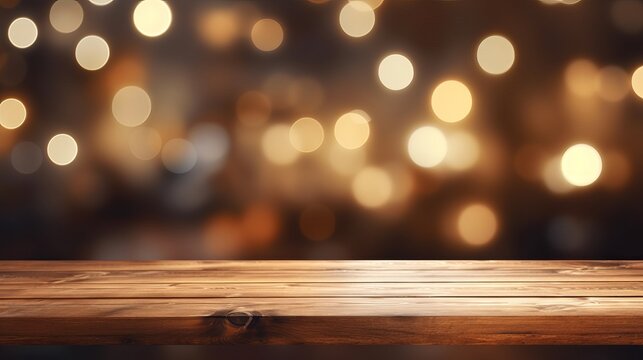 Top wood desk with light bokeh in concert blur background,wooden table