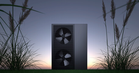 heat pump energy as a heater and alternative green energy - 3D Illustration