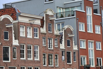 Obraz premium Amsterdam Nieuwe Herengracht Canal House Facades Close Up, Netherlands