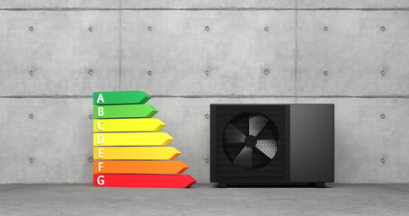 heat pump energy as a heater and alternative green energy - 3D Illustration
