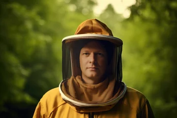 Fotobehang Portrait of a beekeeper in a protective suit © Ari